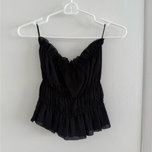 Black ruched strapless top